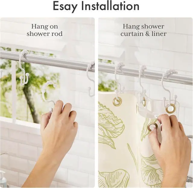 Alt view image 5 of 7 - Amazer 12 Pcs White Double Shower Curtain Hooks, ABS Plastic, Set of 12