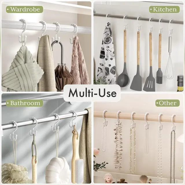 Alt view image 7 of 7 - Amazer 12 Pcs White Double Shower Curtain Hooks, ABS Plastic, Set of 12