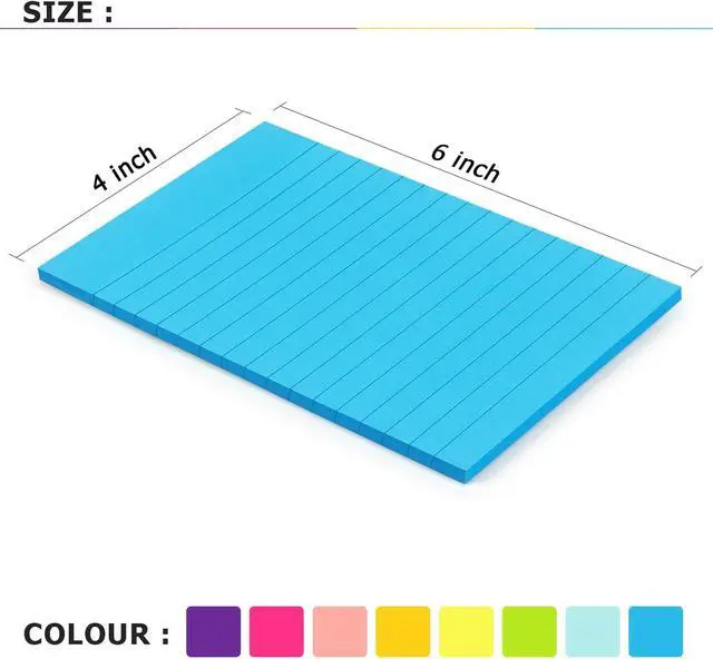 Alt view image 2 of 7 - Eastern Wolf Lined Sticky Notes 4x6 in, 8 Bright Multicolors, 35 Sheets/Pad | Large Size, Premium Adhesive, Reusable & Removable