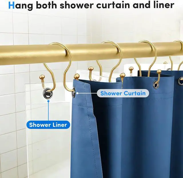 Alt view image 2 of 7 - Gold Shower Curtain Hooks Rings, ELWEY Double Shower Curtain Hooks Rust Proof, Metal Shower Curtain Hangers for Bathroom Shower Curtains Rods,Shower Rings for Curtain Double Sided, Set of 12, Gold