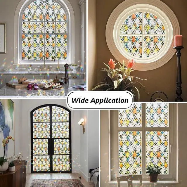 Alt view image 3 of 7 - Window Privacy Film Stained Glass 17.5" x 78.7" Rainbow | Static cling no glue, no residue. UV and heat blocking. Rainbow privacy for doors, windows, bathrs, with install tools
