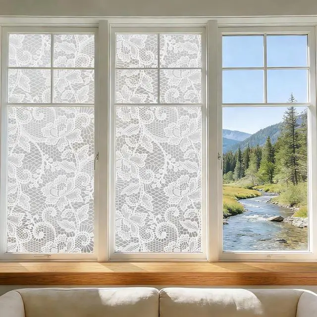 Alt view image 2 of 7 - NINETREX Window Privacy Film, Frosted White Lace Window Cling, 17.5"x78.7" | Stained Glass Design, Static Cling Removable, Sun Blocking, Decorative Tint, Privacy Decal, for Home Doors Office