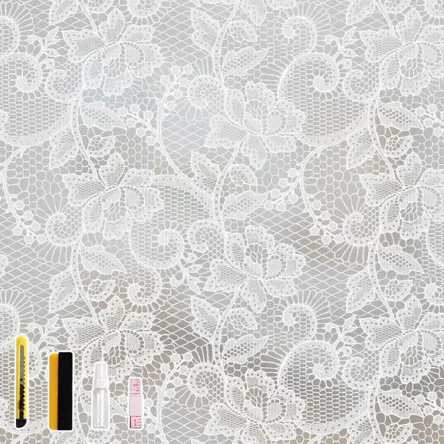 Main image of NINETREX Window Privacy Film, Frosted White Lace Window Cling, 17.5"x78.7" | Stained Glass Design, Static Cling Removable, Sun Blocking, Decorative Tint, Privacy Decal, for Home Doors Office