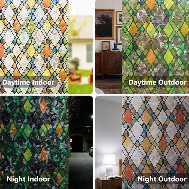 Alt view image 7 of 7 - Window Privacy Film Stained Glass 17.5" x 78.7" Rainbow | Static cling no glue, no residue. UV and heat blocking. Rainbow privacy for doors, windows, bathrs, with install tools