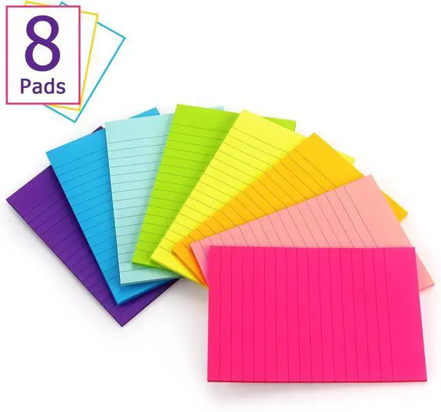 Alt view image 3 of 7 - Eastern Wolf Lined Sticky Notes 4x6 in, 8 Bright Multicolors, 35 Sheets/Pad | Large Size, Premium Adhesive, Reusable & Removable