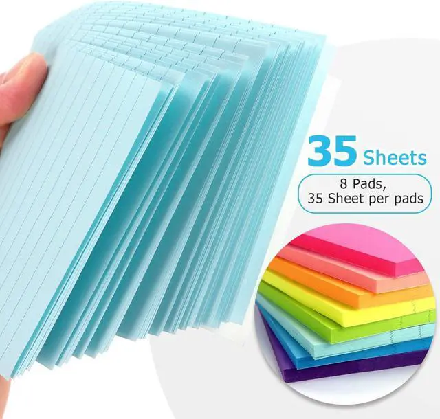 Alt view image 4 of 7 - Eastern Wolf Lined Sticky Notes 4x6 in, 8 Bright Multicolors, 35 Sheets/Pad | Large Size, Premium Adhesive, Reusable & Removable