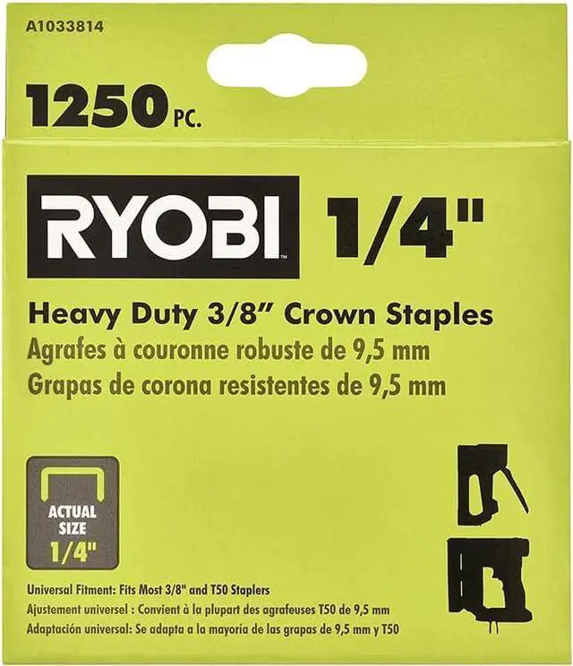 Main image of RYOBI 3/8-inch X 1/4-inch Heavy Duty Crown Staples (1,250-Piece)