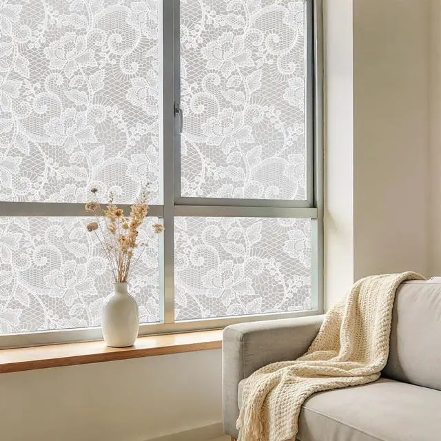 Alt view image 6 of 7 - NINETREX Window Privacy Film, Frosted White Lace Window Cling, 17.5"x78.7" | Stained Glass Design, Static Cling Removable, Sun Blocking, Decorative Tint, Privacy Decal, for Home Doors Office