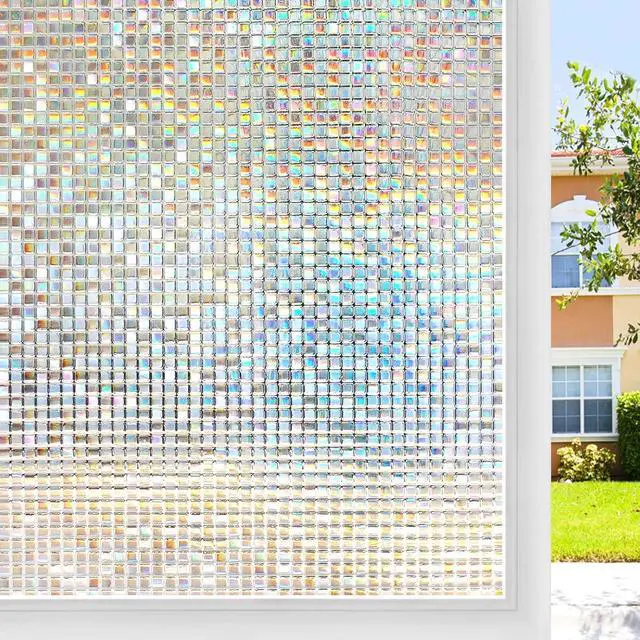 Main image of rabbitgoo Window Privacy Film, Mosaic Stained Glass Film, 17.5" x 78.7" | Rainbow Decorative Removable Static Cling Tint, UV Blocking Reduce Heat, Non-Adhesive Privacy Covering for Home, Office