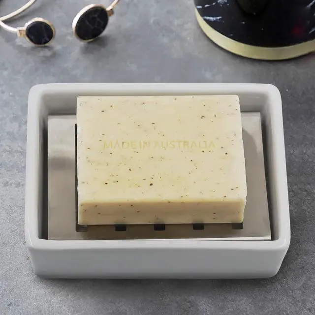 Alt view image 2 of 7 - TOPSKY Ceramic Soap Dish Holder Stainless Steel for Bathroom, Double Layer, Self-draining Soap Tray, Say No to Mushy Soap, Easy Cleaning. (White)