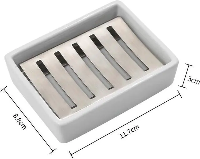 Alt view image 7 of 7 - TOPSKY Ceramic Soap Dish Holder Stainless Steel for Bathroom, Double Layer, Self-draining Soap Tray, Say No to Mushy Soap, Easy Cleaning. (White)