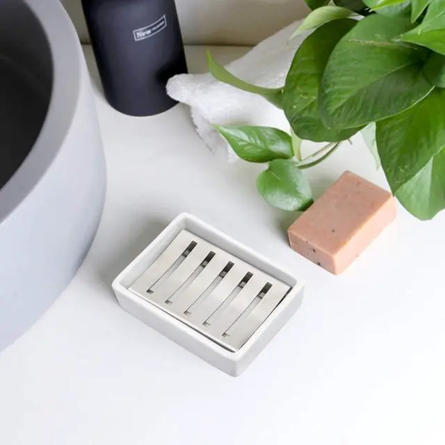 Alt view image 6 of 7 - TOPSKY Ceramic Soap Dish Holder Stainless Steel for Bathroom, Double Layer, Self-draining Soap Tray, Say No to Mushy Soap, Easy Cleaning. (White)