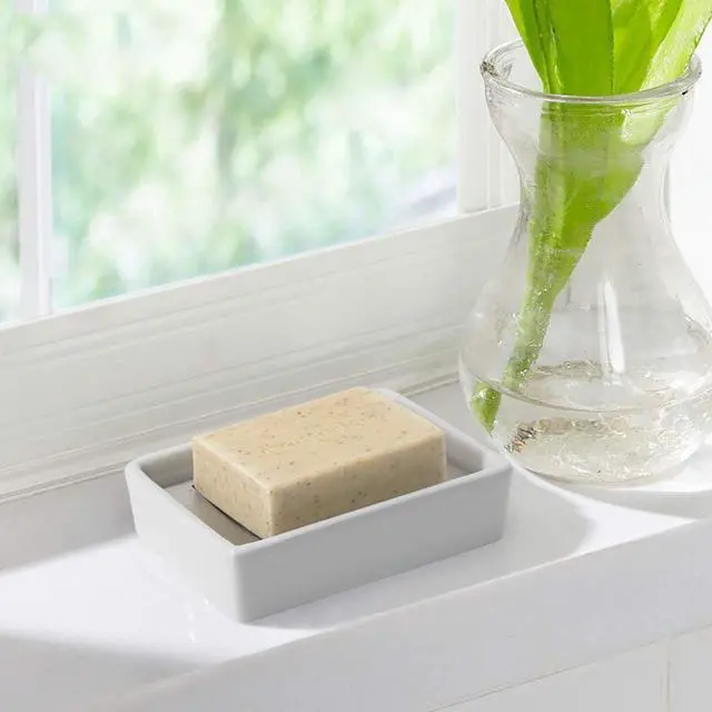 Alt view image 5 of 7 - TOPSKY Ceramic Soap Dish Holder Stainless Steel for Bathroom, Double Layer, Self-draining Soap Tray, Say No to Mushy Soap, Easy Cleaning. (White)