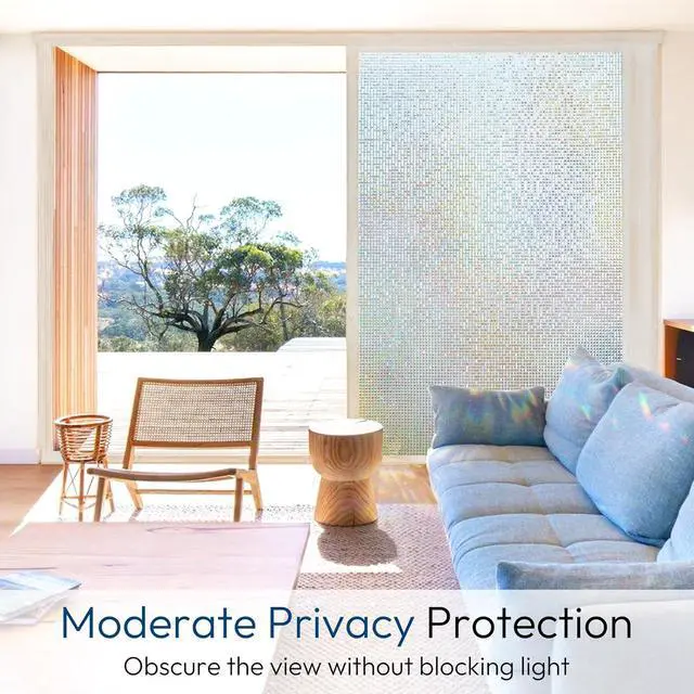 Alt view image 3 of 7 - rabbitgoo Window Privacy Film, Mosaic Stained Glass Film, 17.5" x 78.7" | Rainbow Decorative Removable Static Cling Tint, UV Blocking Reduce Heat, Non-Adhesive Privacy Covering for Home, Office