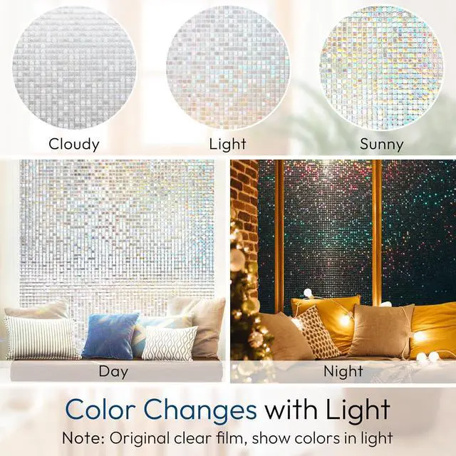 Alt view image 4 of 7 - rabbitgoo Window Privacy Film, Mosaic Stained Glass Film, 17.5" x 78.7" | Rainbow Decorative Removable Static Cling Tint, UV Blocking Reduce Heat, Non-Adhesive Privacy Covering for Home, Office