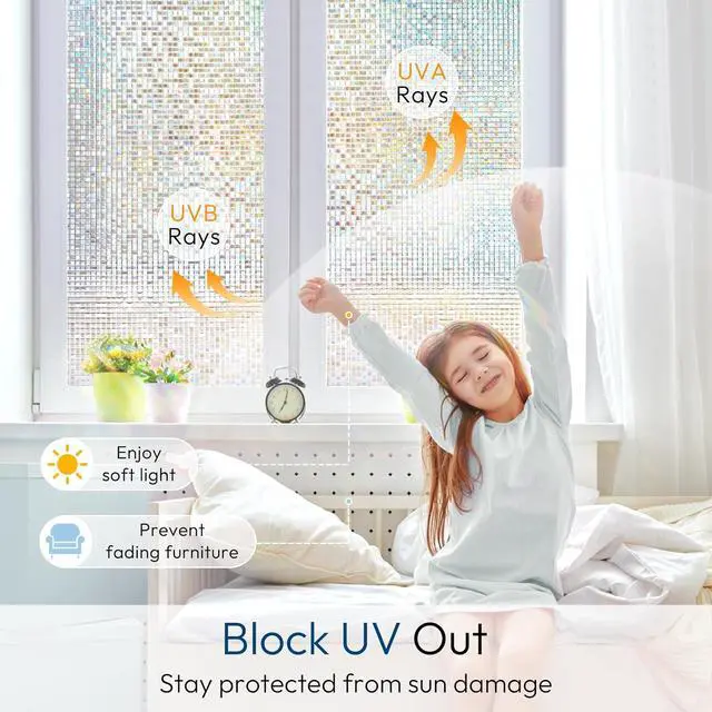 Alt view image 5 of 7 - rabbitgoo Window Privacy Film, Mosaic Stained Glass Film, 17.5" x 78.7" | Rainbow Decorative Removable Static Cling Tint, UV Blocking Reduce Heat, Non-Adhesive Privacy Covering for Home, Office