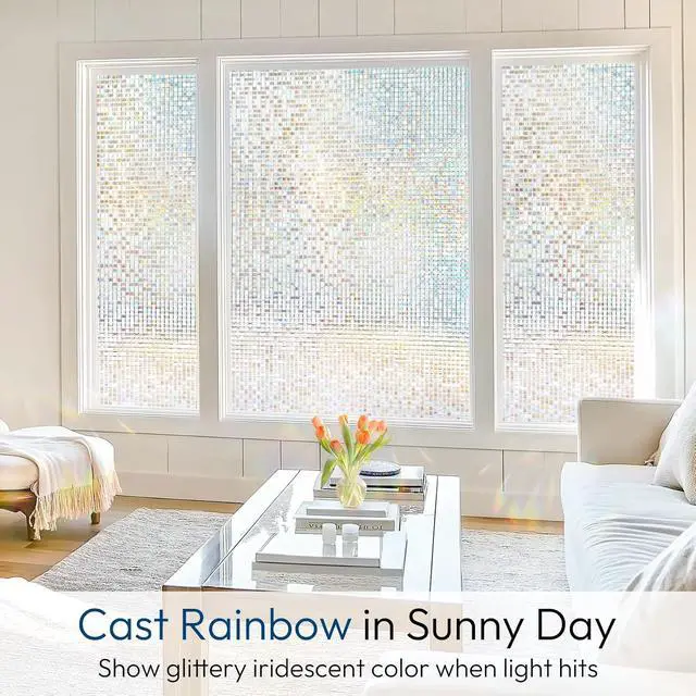 Alt view image 2 of 7 - rabbitgoo Window Privacy Film, Mosaic Stained Glass Film, 17.5" x 78.7" | Rainbow Decorative Removable Static Cling Tint, UV Blocking Reduce Heat, Non-Adhesive Privacy Covering for Home, Office
