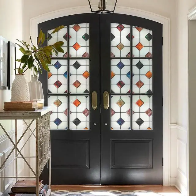Alt view image 2 of 7 - DKTIE Stained Glass Window Film Geometric Patterns Frosted Window Clings | Waterproof for Bathroom Window Privacy Film Day and Night (S533, 17.7in X 78.7in)