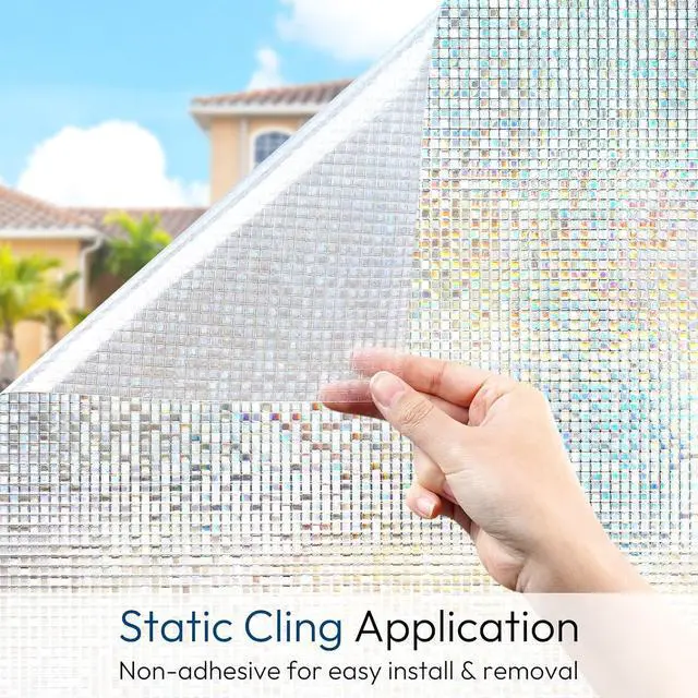 Alt view image 6 of 7 - rabbitgoo Window Privacy Film, Mosaic Stained Glass Film, 17.5" x 78.7" | Rainbow Decorative Removable Static Cling Tint, UV Blocking Reduce Heat, Non-Adhesive Privacy Covering for Home, Office