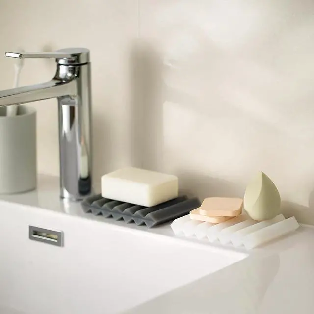 Alt view image 3 of 7 - Self Draining Soap Holder, 2 Pack, Silicone Accordion Soap Dish, Soap Saver, Paint Brushes Holder for Watercolor Brush, Sponges, Bathroom, Counter Top, Bath Tub