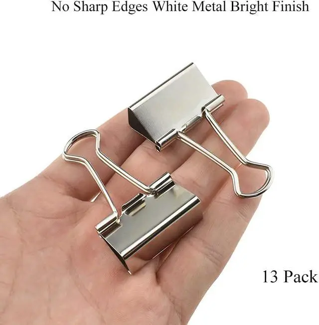 Alt view image 6 of 6 - HAHIYO Binder Clips Paper Clamps Spring Steel Sturdy Medium 1.26 inches Width 0.39 Inch Capacity No Sharp Edges Heavy Duty Tight Grip Reusable Silver Metal Bright Finish for Home Office School 13 Pack