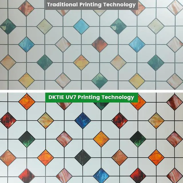 Alt view image 6 of 7 - DKTIE Stained Glass Window Film Geometric Patterns Frosted Window Clings | Waterproof for Bathroom Window Privacy Film Day and Night (S533, 17.7in X 78.7in)