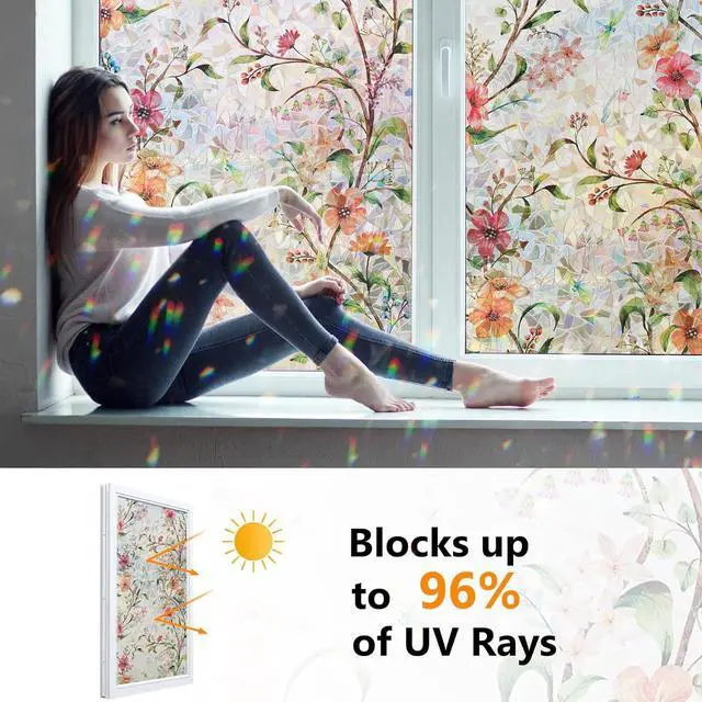 Alt view image 2 of 7 - Ranzdn Window Privacy Film, Stained Glass Static Cling, 17.5" x 78.7" | No glue static cling: Apply with water, zero residue. Blocks UV rays, reduces heat. Rainbow semi-privacy for windows, doors.