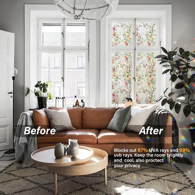 Alt view image 3 of 7 - Ranzdn Window Privacy Film, Stained Glass Static Cling, 17.5" x 78.7" | No glue static cling: Apply with water, zero residue. Blocks UV rays, reduces heat. Rainbow semi-privacy for windows, doors.