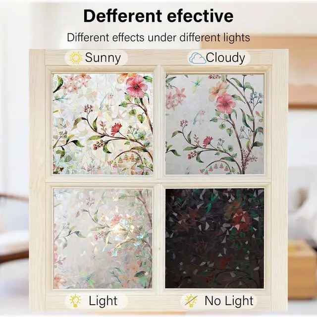 Alt view image 7 of 7 - Ranzdn Window Privacy Film, Stained Glass Static Cling, 17.5" x 78.7" | No glue static cling: Apply with water, zero residue. Blocks UV rays, reduces heat. Rainbow semi-privacy for windows, doors.