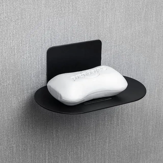 Main image of Stainless Steel Soap Tray, 3 Slot Self-Adhesive Wall Mounted Shower Soap Stand (Black)