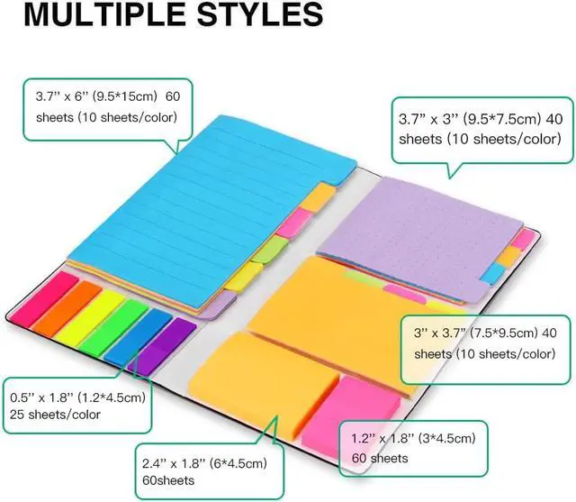 Alt view image 2 of 7 - Sticky Notes Set, Hommie Colored Divider Self-Stick Notes Pads Bundle, Prioritize with Color Coding, 60 Ruled (3.7x6), 40 Dotted (3.7x3), 40 Blank (3x3.7), 60 Per Rectangular, 25 Per PET Color