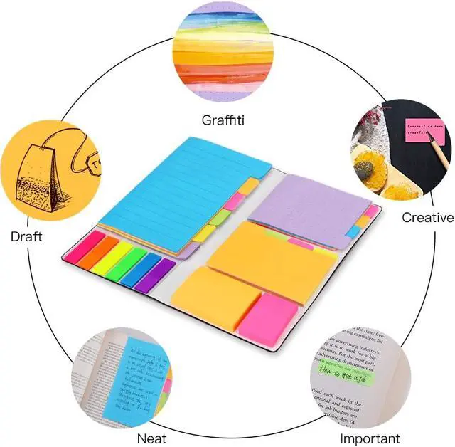 Alt view image 4 of 7 - Sticky Notes Set, Hommie Colored Divider Self-Stick Notes Pads Bundle, Prioritize with Color Coding, 60 Ruled (3.7x6), 40 Dotted (3.7x3), 40 Blank (3x3.7), 60 Per Rectangular, 25 Per PET Color