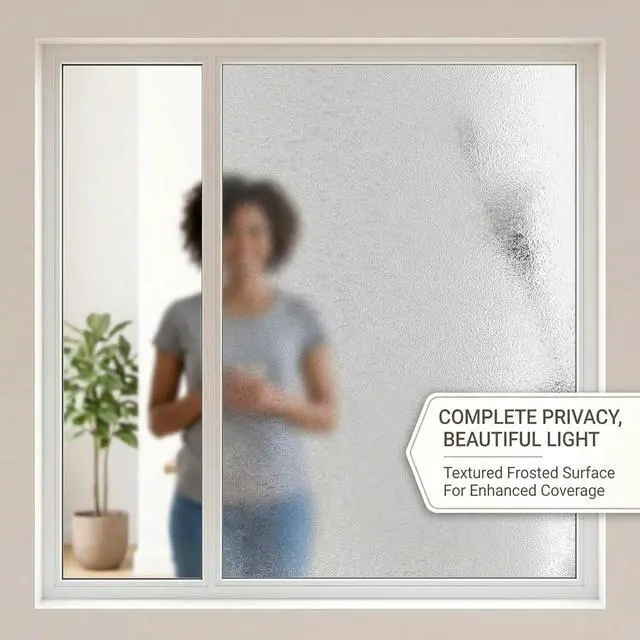 Alt view image 2 of 7 - Crystal Etched Window Film Privacy No Glue Anti UV Removable 17.5x78.7in | Cover Decal Tint Decor Office Apartment Balcony Sun Blocking Light Filtering Glare Reduction Heat Control