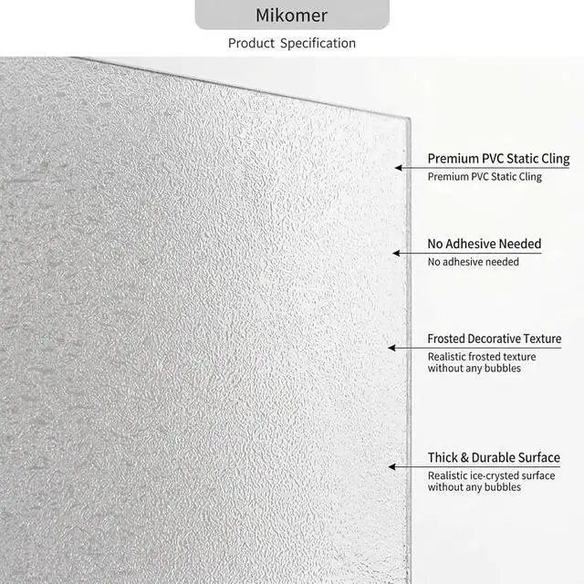 Alt view image 3 of 7 - Crystal Etched Window Film Privacy No Glue Anti UV Removable 17.5x78.7in | Cover Decal Tint Decor Office Apartment Balcony Sun Blocking Light Filtering Glare Reduction Heat Control