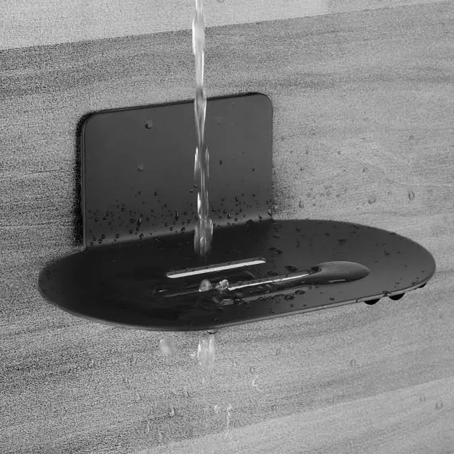 Alt view image 3 of 6 - Stainless Steel Soap Tray, 3 Slot Self-Adhesive Wall Mounted Shower Soap Stand (Black)