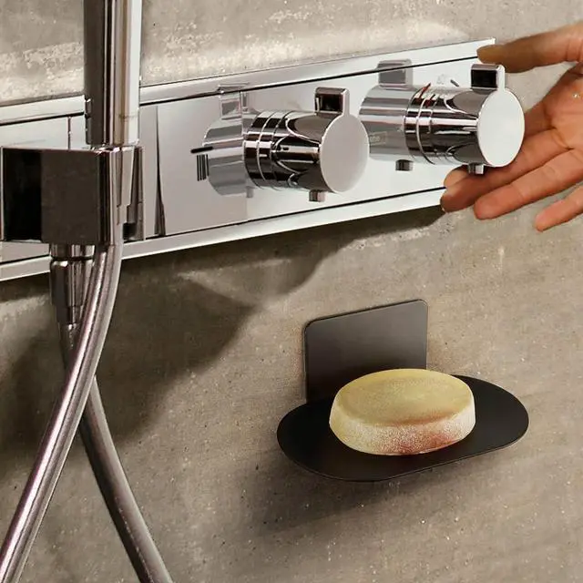 Alt view image 6 of 6 - Stainless Steel Soap Tray, 3 Slot Self-Adhesive Wall Mounted Shower Soap Stand (Black)