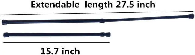 Alt view image 2 of 7 - Tension Curtain Rod for Window Cupboard Closet, Black Extendable Adjustable 15.7-28 inch Short Spring Tension Rods for Bathroom Bars Wardrobe DIY Projects (2 Pack)