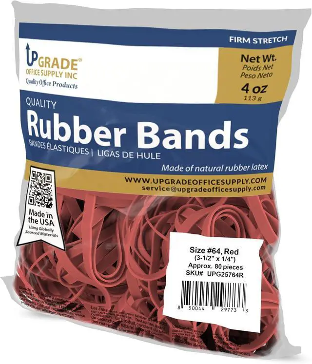 Alt view image 2 of 7 - Upgrade Office Supply Rubber Bands, Size 64, Red, 3 1/2 x 1/4 in, 1/4 lb Bag, 80 Count, USA