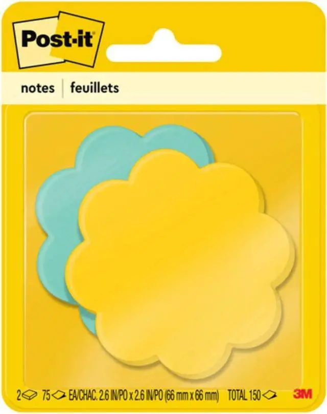 Main image of Post-it Notes, Daisy Shape, Assorted Colors, 2.6x2.6 in, 2 Pads, 75 Sheets/Pad (7350-DSY)