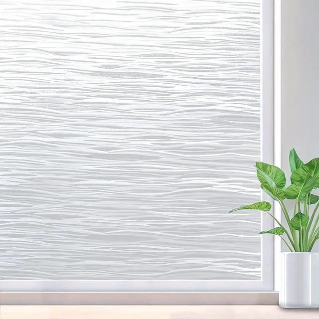 Main image of rabbitgoo Frosted Window Film, Static Cling, Wave Pattern, 17.5" x 78.7" | Decorative Glass Cover, Frosted Effect, Privacy Protection, UV Shield, No Glue, Easy to Apply, for Office, Home Decor