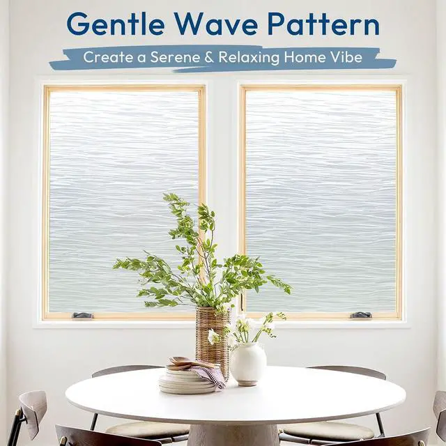 Alt view image 2 of 7 - rabbitgoo Frosted Window Film, Static Cling, Wave Pattern, 17.5" x 78.7" | Decorative Glass Cover, Frosted Effect, Privacy Protection, UV Shield, No Glue, Easy to Apply, for Office, Home Decor