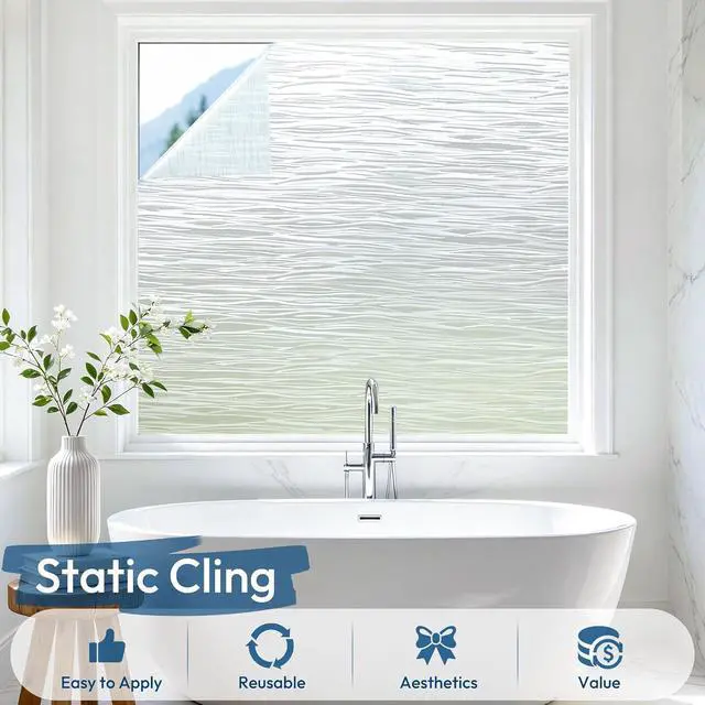 Alt view image 5 of 7 - rabbitgoo Frosted Window Film, Static Cling, Wave Pattern, 17.5" x 78.7" | Decorative Glass Cover, Frosted Effect, Privacy Protection, UV Shield, No Glue, Easy to Apply, for Office, Home Decor