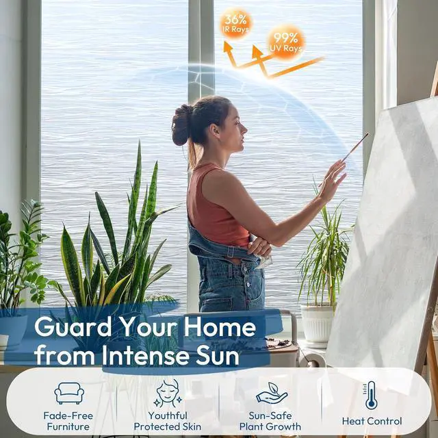 Alt view image 4 of 7 - rabbitgoo Frosted Window Film, Static Cling, Wave Pattern, 17.5" x 78.7" | Decorative Glass Cover, Frosted Effect, Privacy Protection, UV Shield, No Glue, Easy to Apply, for Office, Home Decor