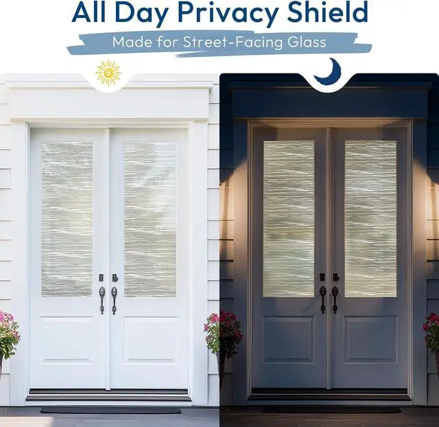 Alt view image 3 of 7 - rabbitgoo Frosted Window Film, Static Cling, Wave Pattern, 17.5" x 78.7" | Decorative Glass Cover, Frosted Effect, Privacy Protection, UV Shield, No Glue, Easy to Apply, for Office, Home Decor