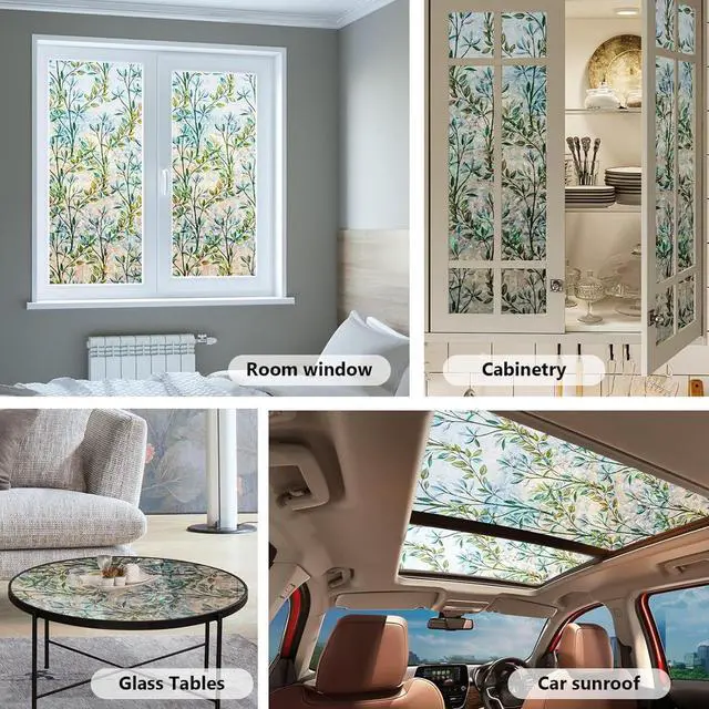 Alt view image 5 of 6 - Finnez Window Privacy Film Stained Glass, Static Cling, Leaf 17.5 x 78.7 | 3D Rainbow Decorative Covering, No Glue Heat Control & UV Blocking, Colorful Decals Reusable Frosted Sticker for Home Door