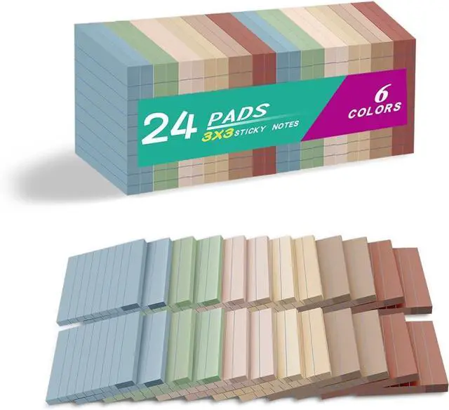 Main image of (24 Pack) Lined Sticky Notes 3x3 in,Vintage Notepads with Lines | Ruled Stickies,Super Sticking Power,Office School Memo Note Pads,Post on Windows Doors,Recyclable,Easy to Write on