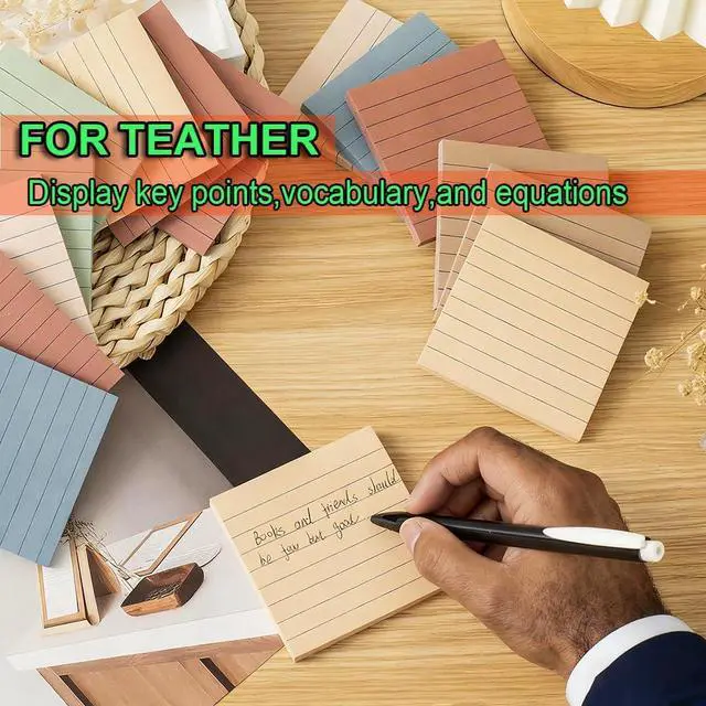 Alt view image 4 of 7 - (24 Pack) Lined Sticky Notes 3x3 in,Vintage Notepads with Lines | Ruled Stickies,Super Sticking Power,Office School Memo Note Pads,Post on Windows Doors,Recyclable,Easy to Write on