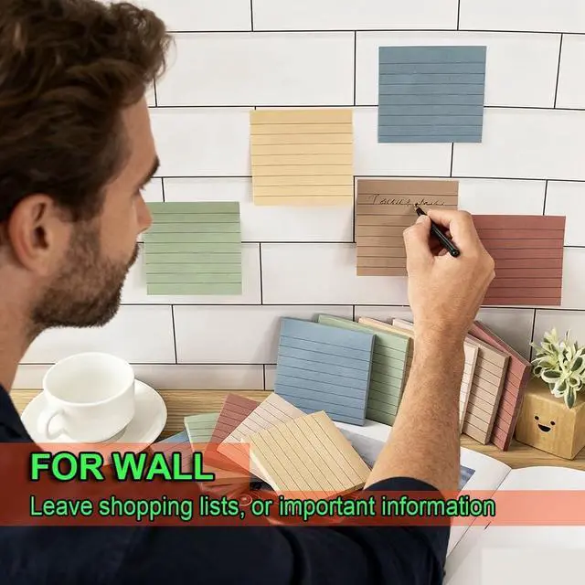 Alt view image 6 of 7 - (24 Pack) Lined Sticky Notes 3x3 in,Vintage Notepads with Lines | Ruled Stickies,Super Sticking Power,Office School Memo Note Pads,Post on Windows Doors,Recyclable,Easy to Write on