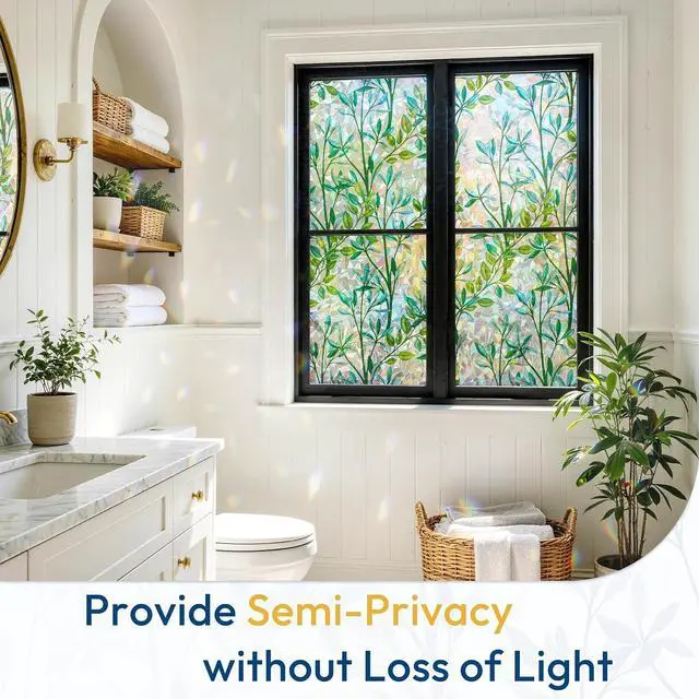 Alt view image 5 of 7 - rabbitgoo Stained Glass Window Privacy Film, Rainbow Leaf, 17.5" x 78.7" | Decorative 3D Rainbow Prism Sticker, Static Cling Colorful Decals, UV Blocking Non-Adhesive Coverings for Home Door Bathroom