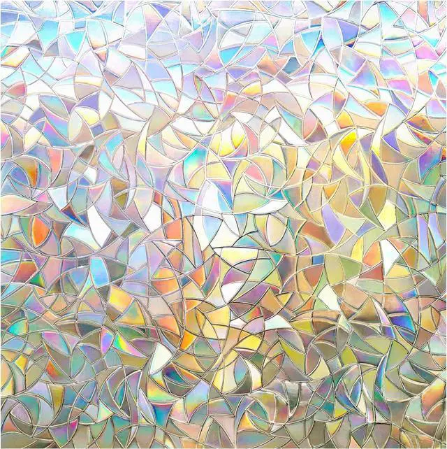Main image of rabbitgoo Rainbow Window Privacy Film, Stained Glass Cling, 17.5" x 78.7" | Decorative Static Sticker, Non-Adhesive Reusable Window Tint, Heat Control UV Blocking Coverings for Home Doors, Living Room
